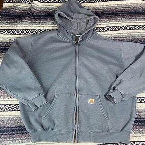 Mens Carhartt grey-Blue Full-Zip Hoodie hooded sweatshirt xxl 2XL hood work